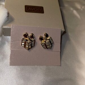 Avon (1990) Vintage Sparkling Package Earrings - Gold & Sparkle